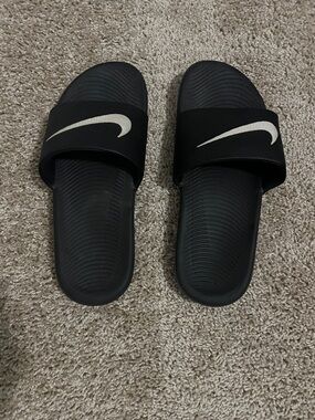 Nike Black Slide Sandals with White Swoosh US Size 6Y